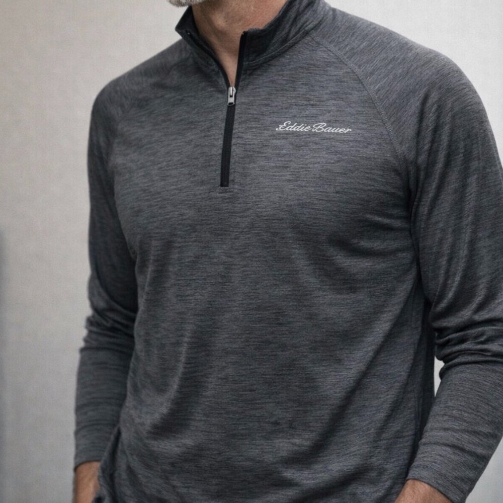 EDDIE BAUER Men's Grey Freedry 1/4 Zip Long Sleeves Polo Golf Size Large